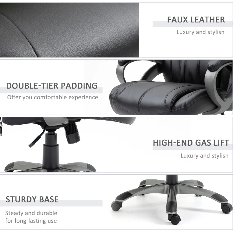 Vinsetto 4-Point Vibration Massage Executive Office Chair High Back Height Adjustable Padded Seat with Wheels, Black