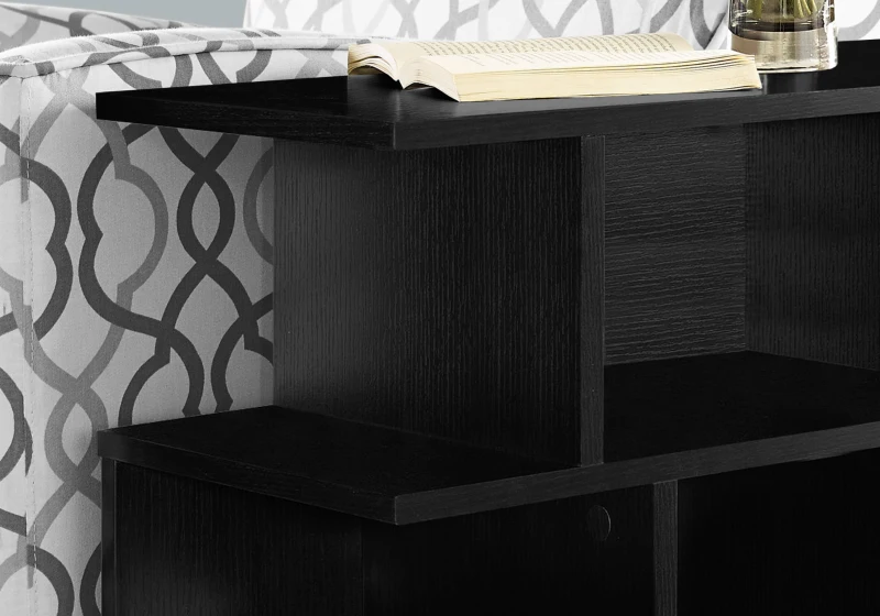 Monarch 24" Modern 3-Tier Open Concept Display Shelves Wood Grain-Look Accent Side End Table - Black Finish