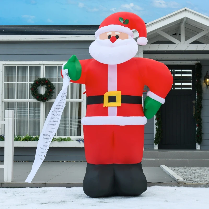 HOMCOM 8ft Christmas Inflatable Santa Claus with Toy List, Outdoor Blow-Up Yard Decoration with LED Lights Display