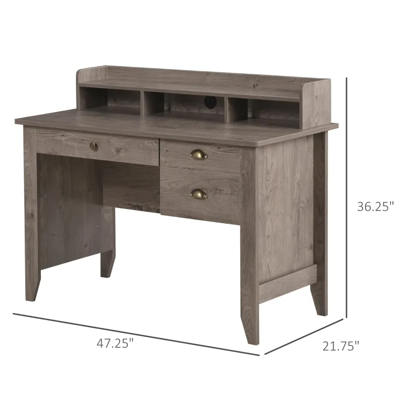 HOMCOM 47 Inches Computer Desk with Hutch, Writing Desk with Shelves and Drawers, Study Workstation for Home Office, Gray