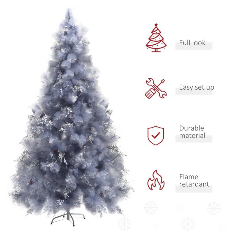 HOMCOM 7FT Christmas Tree Artificial Classic Tree Holiday Indoor Decoration, with metal Support 499 Tips, Grey