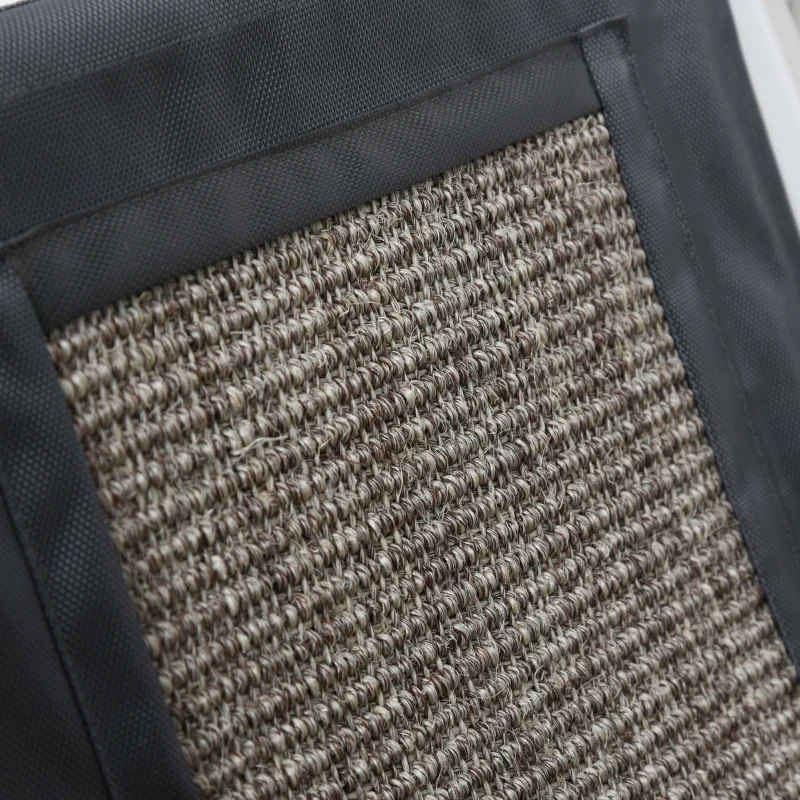 PawHut Wooden Cat House Triangle Shaped Bed Kitten Condo with Removable Cushion, Sisal Scratching Carpet, Grey and White