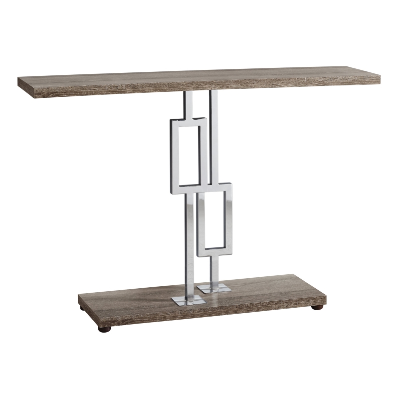 Monarch 48" Contemporary Chrome Metal Geometric-Shape Base Accent Sofa Console Table - Dark Taupe Finish