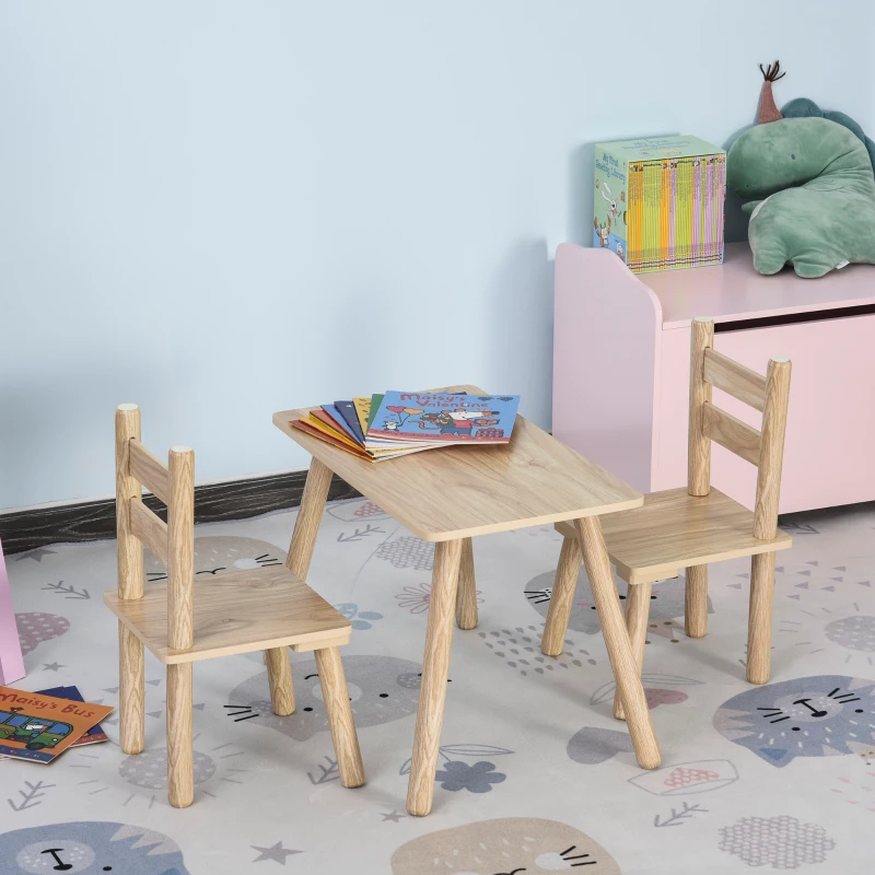 Qaba Kids Wooden Table and Chair Set, Play Activity Table for Arts, Crafts, Dinning, and Reading for Toddlers Age 2 to 5, Natural Wood