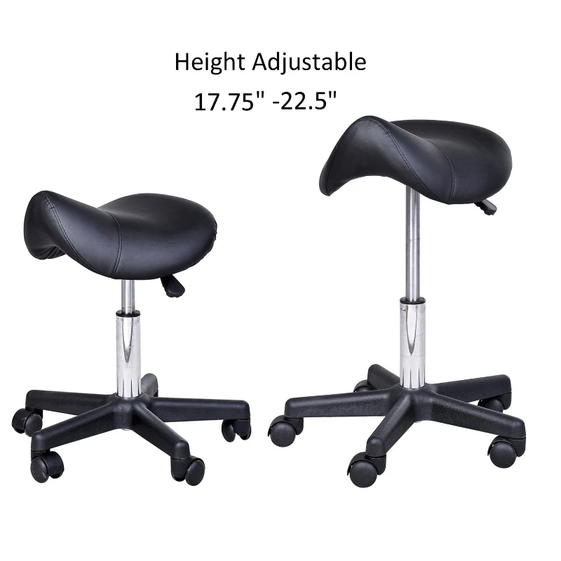 Open Box HomCom Adjustable Hydraulic Rolling Swivel Salon Saddle Stool Chair - Black