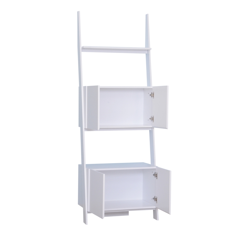 HOMCOM 3 Tier Ladder Shelving Unit 2 Cabinet White