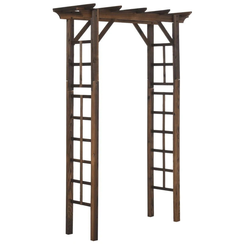 Outsunny 85" Wooden Garden Arbor for Wedding and Ceremony, Outdoor Garden Arch Trellis for Climbing Vines, Fir Wood, Carbonized Color