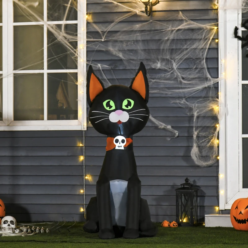 HOMCOM 4.1 ft Inflatable Halloween Black Cat,  Outdoor LED Lighted Yard Party Decoration, Waterproof