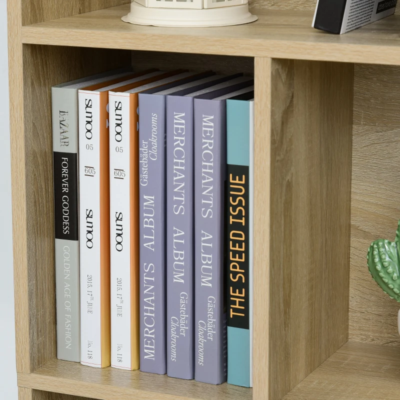 HOMCOM 5-Tier Contemporary Wood Bookcase with Open Storage Display Rack for Home, Office, and Study - Oak