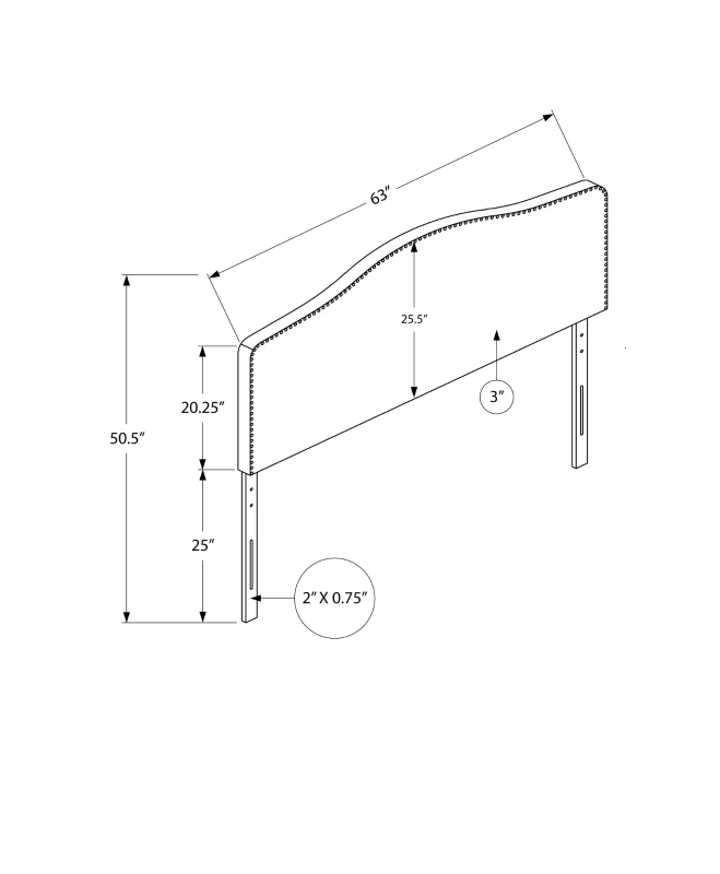 Monarch Queen Size Classic Style Headboard with Leather-Look Upholstery and Chrome Nailhead Finish - White