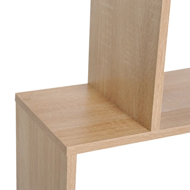 HOMCOM 75.5" H Bookcase 6 Shelf S-Shaped Bookshelf Wooden Storage Display Stand Shelf Organizer Free Standing, Oak