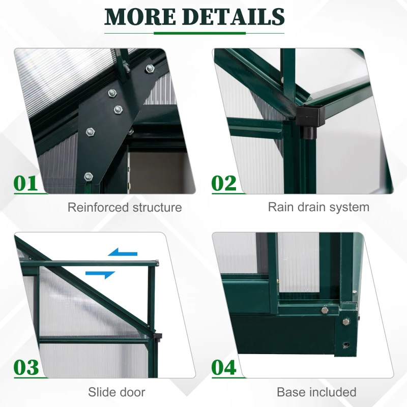 Outsunny Walk-In Garden Greenhouse Aluminum Polycarbonate with Roof Vent for Plants Herbs Vegetables 8' x 4' x 7' Green
