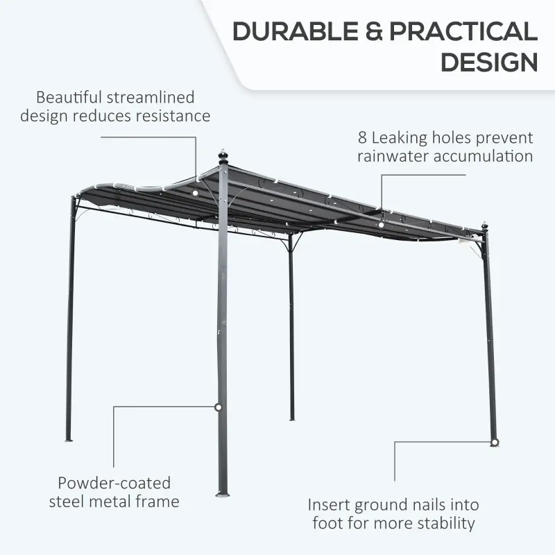 Outsunny Durable 10x10 Steel Pergola, Wall-Mounted with Canopy for Patio Perfect for Homeowners, Gray