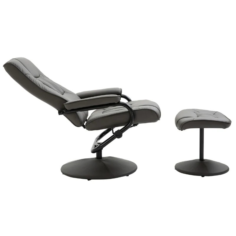 HOMCOM Adjustable Leisure Recliner Chair and Ottoman Set with Swiveling Base, Faux Leather, Grey