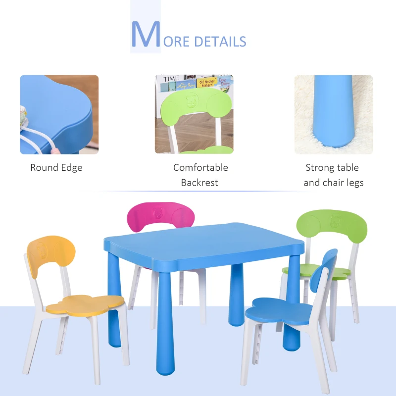 HOMCOM Kids Plastic Table and Chair Set Children's Activity Desk for Art Dining Study Toddler Furniture Cartoon Pattern, Multicolor