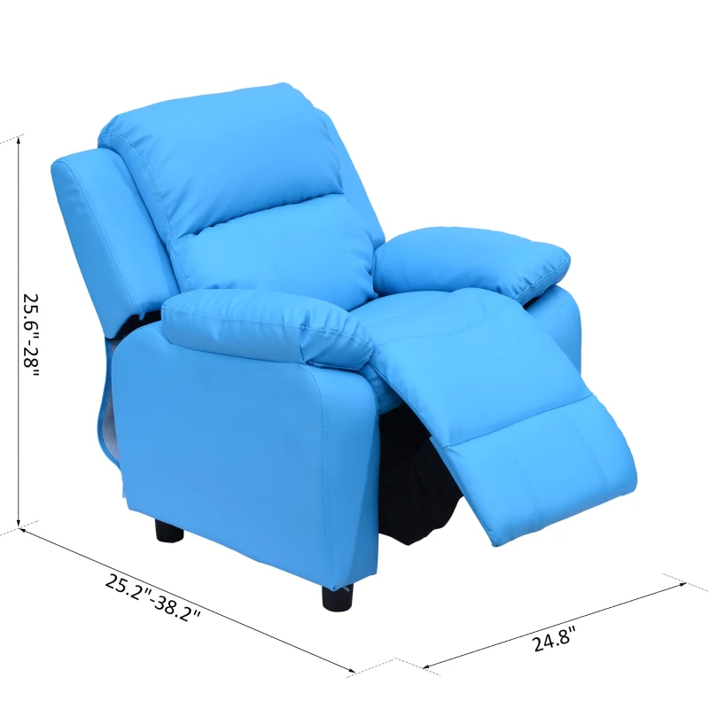 HOMCOM Deluxe Padded Children’s Recliner Sofa Kids Chair with Storage Arms (Blue)