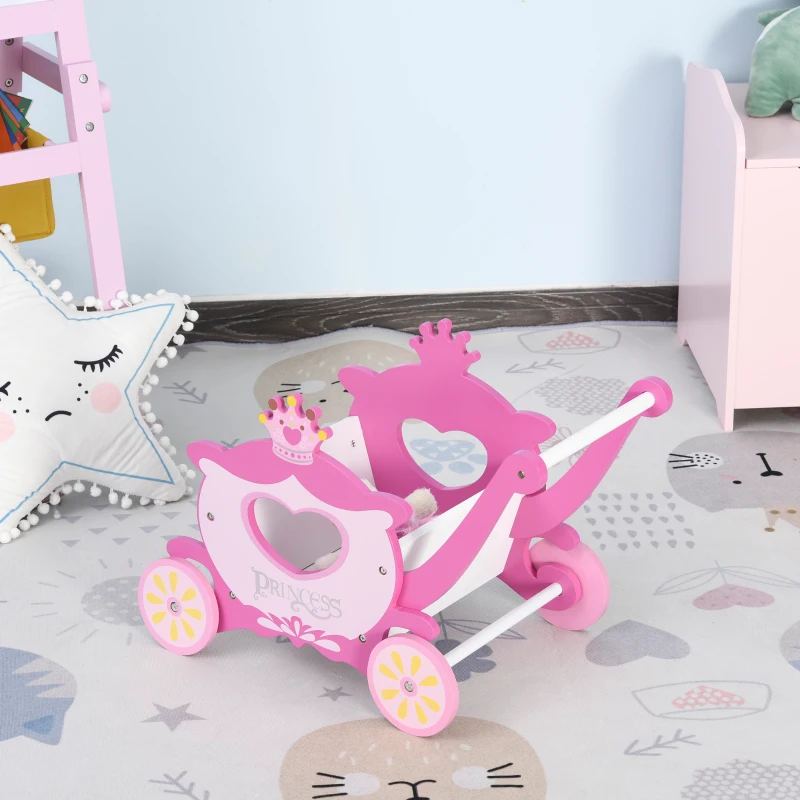 Qaba 2-in-1 Baby Learning Walker Wooden Storage Strollers Toddler Push/Pull Wagon Toys Crown Theme for Girls Boys 1-3 years Old