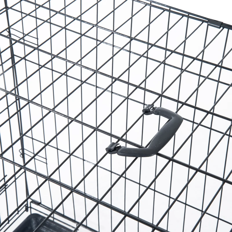 PawHut 42"x28"x30" Double Door Folding Metal Dog Crate Pet Cage Exercise Kennel Puppy House Playpen w/Plastic Tray