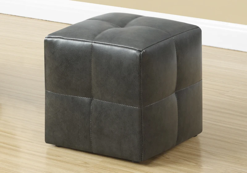 Monarch Two Piece Kids' Padded Upholstered Ottoman Set - Charcoal Grey Leather-Look