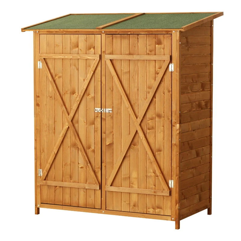 Outsunny 54.75''x29.5''x63'' Garden Storage Shed Asphalt Roof Wooden Timber Double Door Utility Storage House w/ Movable Shelf & Fixed Fittings, Natural