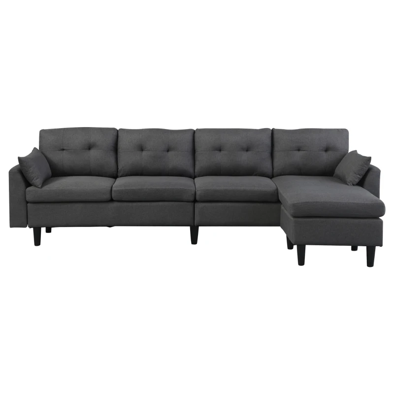 HomCom Elegant 3 Piece Sofa Chaise Lounge Set with Wooden Leg Footstool, & Large Multifunctional Loveseat - Grey