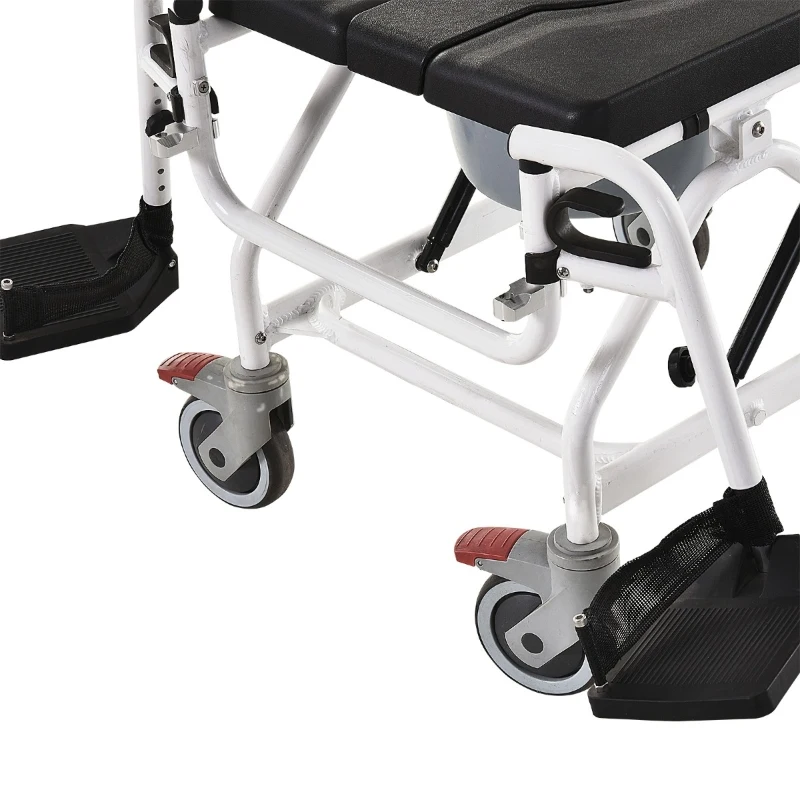 HOMCOM Personal Mobility Assist Bedside Commode Toilet Chair with 30° Reclining Backrest & Four Rolling Wheels