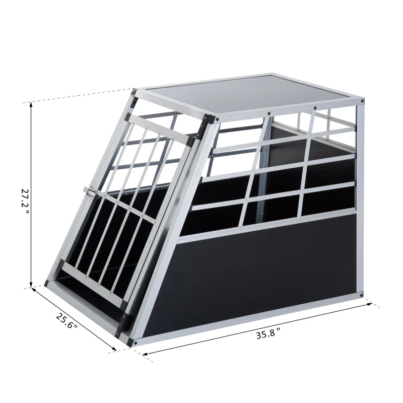 PawHut 36" Aluminum Dog Cage Pet Travel Car Crate Tapered Roof Cat Transport Box Pet Kennel Playpen