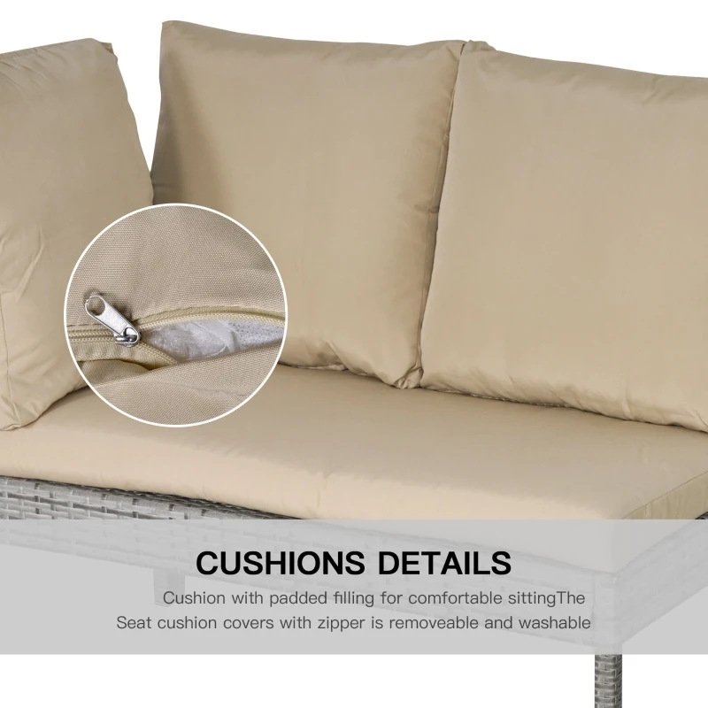 Outsunny 6 PCS Outdoor Patio Dining Table Sets All Weather PE Rattan Sofa Chair Furniture set Indoor Outdoor Backyard Garden with Cushions Khaqi