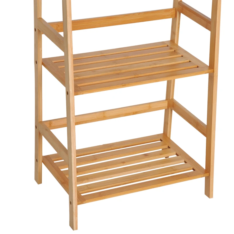 HOMCOM 4 Tier Bamboo Multi-Functional Storage Rack Ladder Bookcase Bathroom Shelf Shelving Unit Display Stand