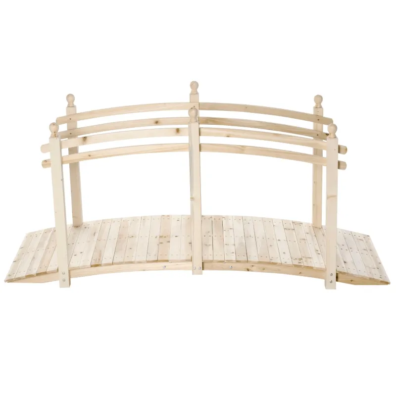Outsunny Fir Wood Garden Bridge Arc Walkway with Side Railings for Backyards, Gardens, and Streams, Natural Wood, 89.75" x 29.5" x 43.25"