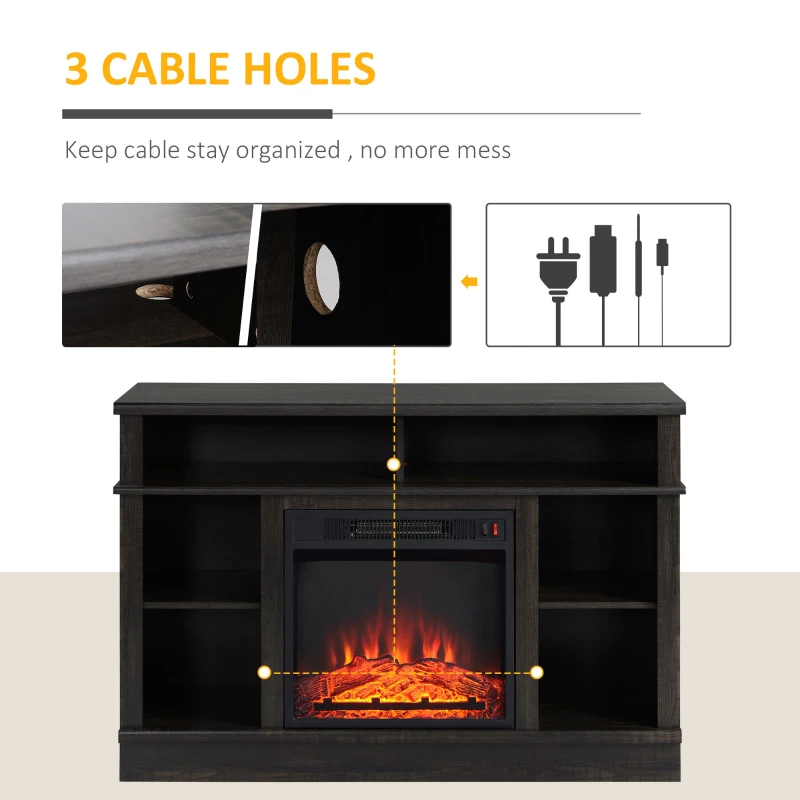 HOMCOM Electric Fireplace TV Stand Console for TV's up to 50", Living Room Storage Cabinet, Entertainment Center with Adjustable Shelves, 6 Cubby Storage and Cable Management, Espresso