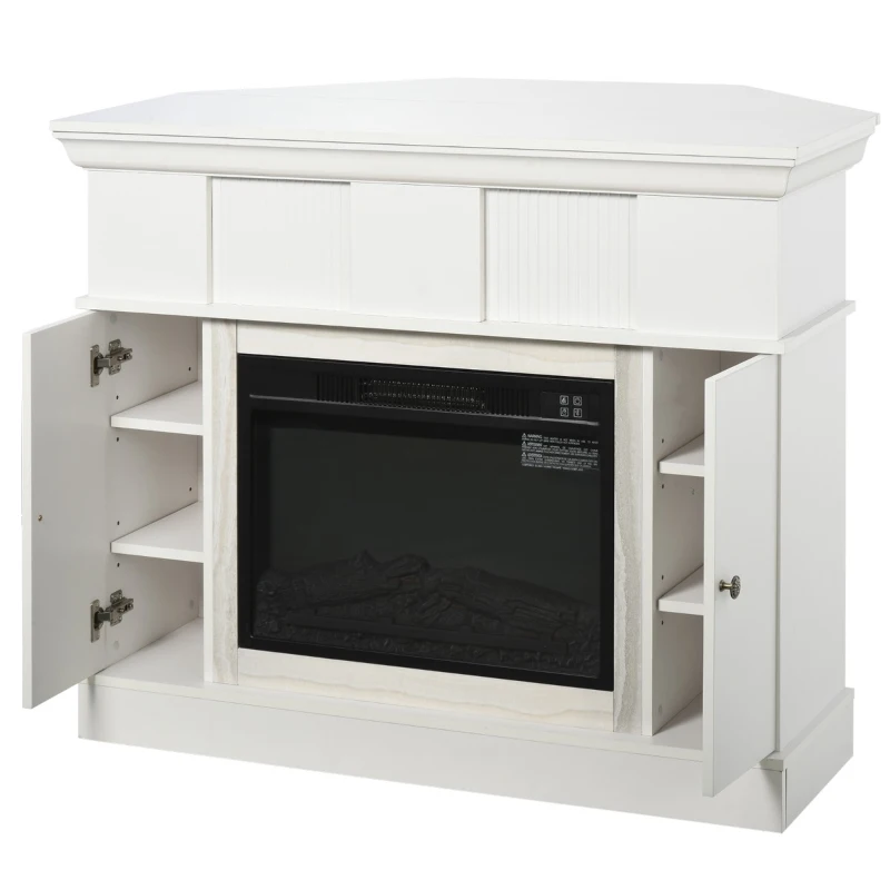 HOMCOM 45.25" W x 36.5" H Electric Fireplace Mantel TV Stand, Media Console Center Cabinet with 2 Cabinets with 2 Adjustable Shelves, and Remote Control, White