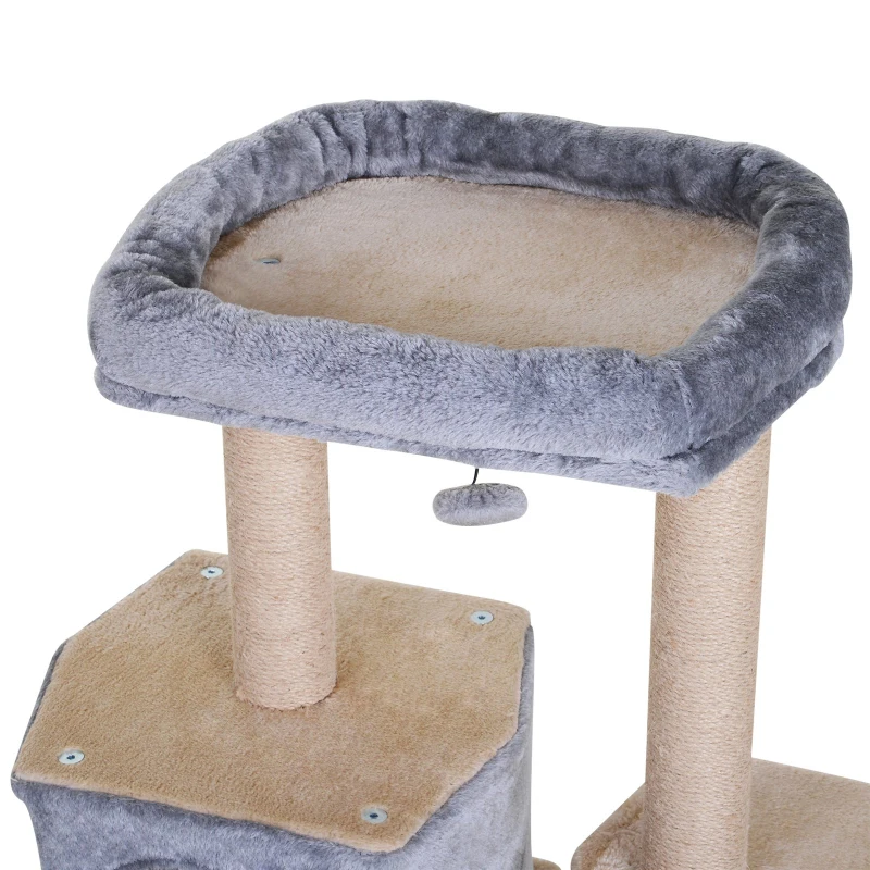 PawHut Multi-Level Cat Tree with Sisal-Covered Scratching Posts Large Perch Grey