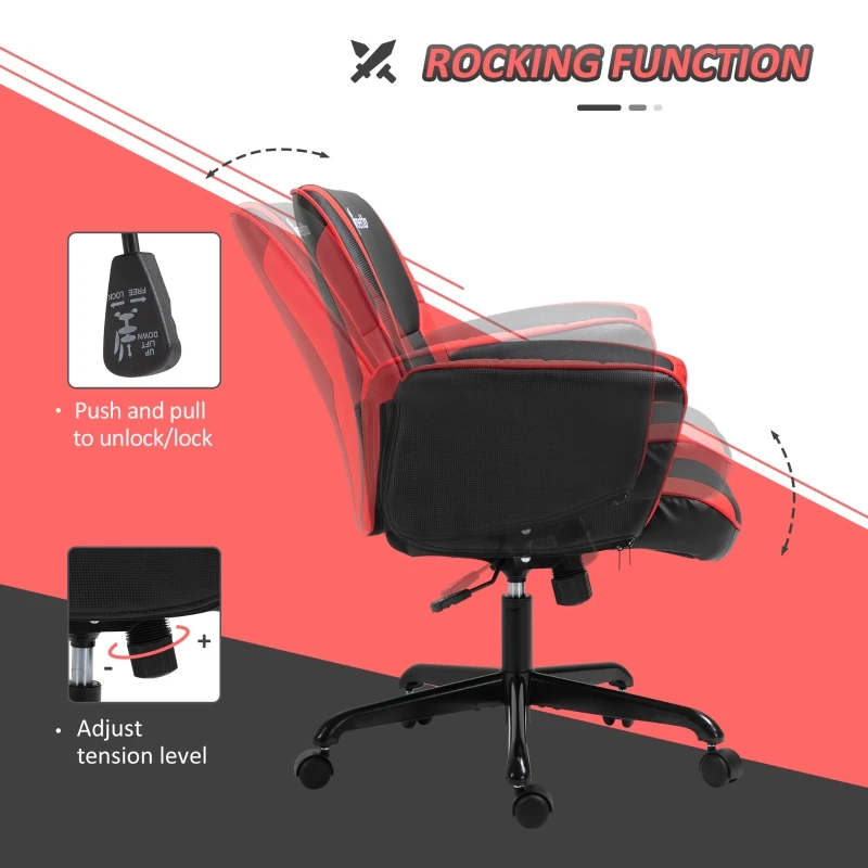 Vinsetto Ergonomic Racing Gaming Chair Faux Leather Office Computer Desk Chair with Mid Back, Armrest, and Adjustable Height, Red