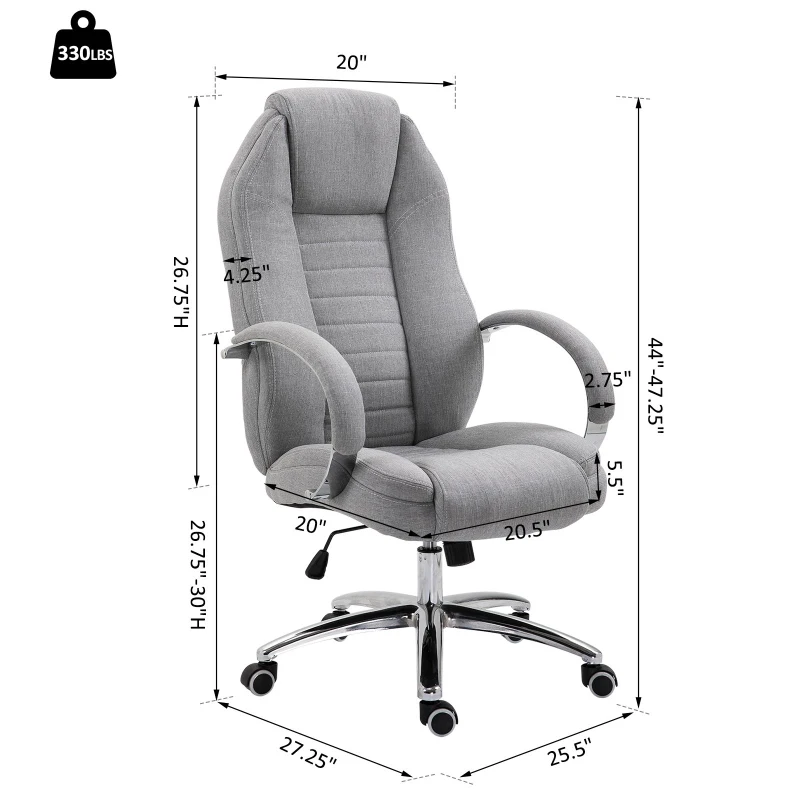 Vinsetto Office Chair Ergonomic Design Linen Surface Foam Padded w/ Adjustable Height & Armrest Gray
