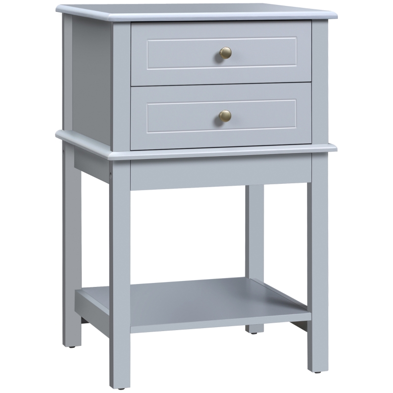 HOMCOM Modern Sofa Side Table with 2 Storage Drawers, End Table with Bottom Shelf for Living Room, Bedroom, Light Grey