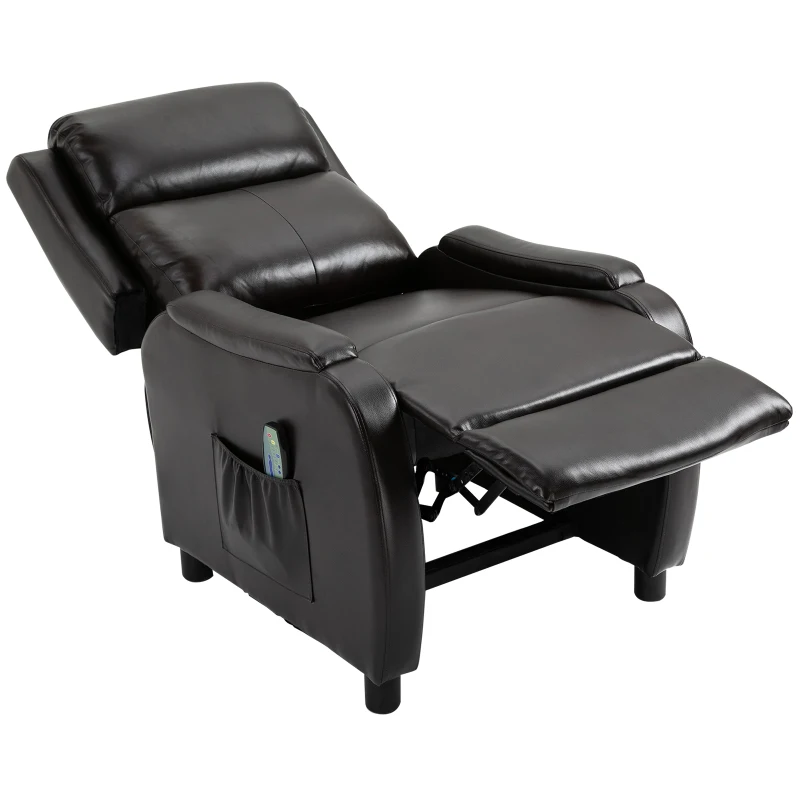 HOMCOM Massage Recliner Chair Padded Seat Cushion 165° Reclining Sofa with Side Pocket for Living Room, PU Leather, Remote Control, Dark Brown