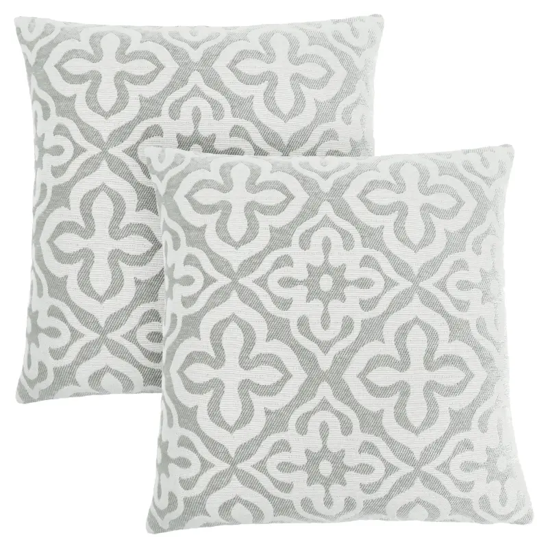 Monarch 18" x 18" Geometric Motif Decorative Throw Pillow (Set of 2) - Light Grey