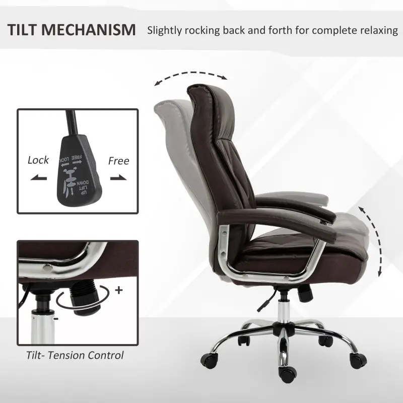 Vinsetto High Back Executive Office Chair Computer Desk Chair Adjustable Ergonomic Home Office Chair Diamond-Stitched PU Leather Swivel with Padded Armrests, Brown