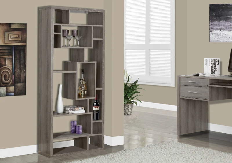 Monarch 72"H Modern Backless Bookcase with Asymmetrical Shelves - Dark Taupe