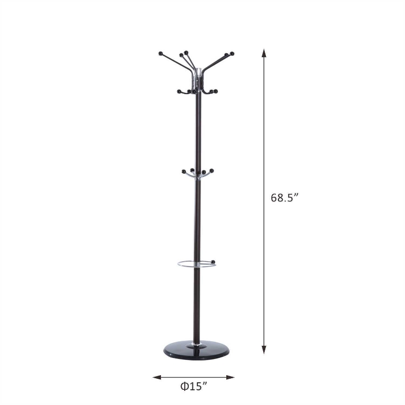 HOMCOM 69inch 4 Level 15 Hook Rotating Metal Coat Hat Jacket Umbrella Rack with Marble Base