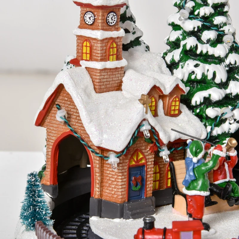 HOMCOM Animated Christmas Village, Pre-lit Musical Collectable Decor with Moving Train for Indoor Holiday Displays, Built-in LED Lights for Tabletop