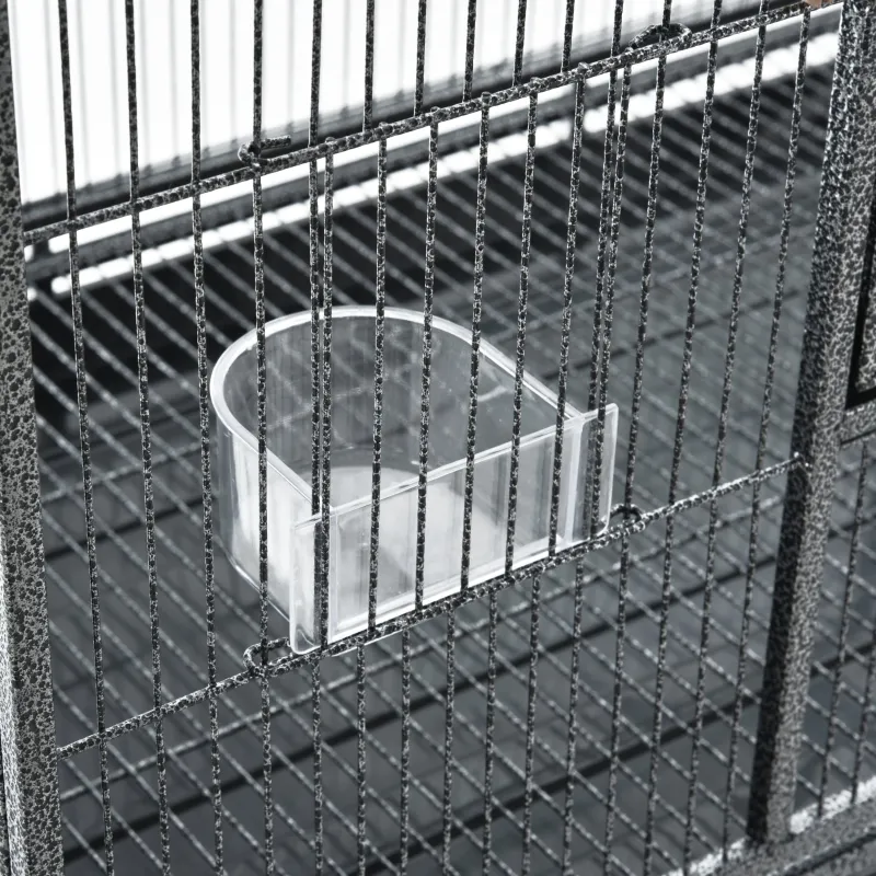 PawHut Rolling 65"L Bird Cage w/ Storage Shelf Wood Perch Food Container