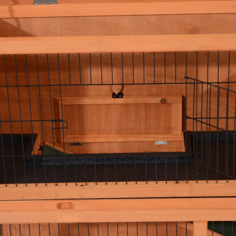 PawHut 48" L Wooden Rabbit Hutch Pet Playpen 4 Door House Enclosure with Ramp, for Rabbits and Small Animals, Natural Wood