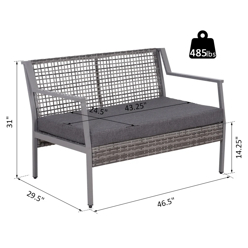 Outsunny 2-seat  Rattan Wicker Loveseat Bench Outdoor Patio Conversation Furniture All Weather