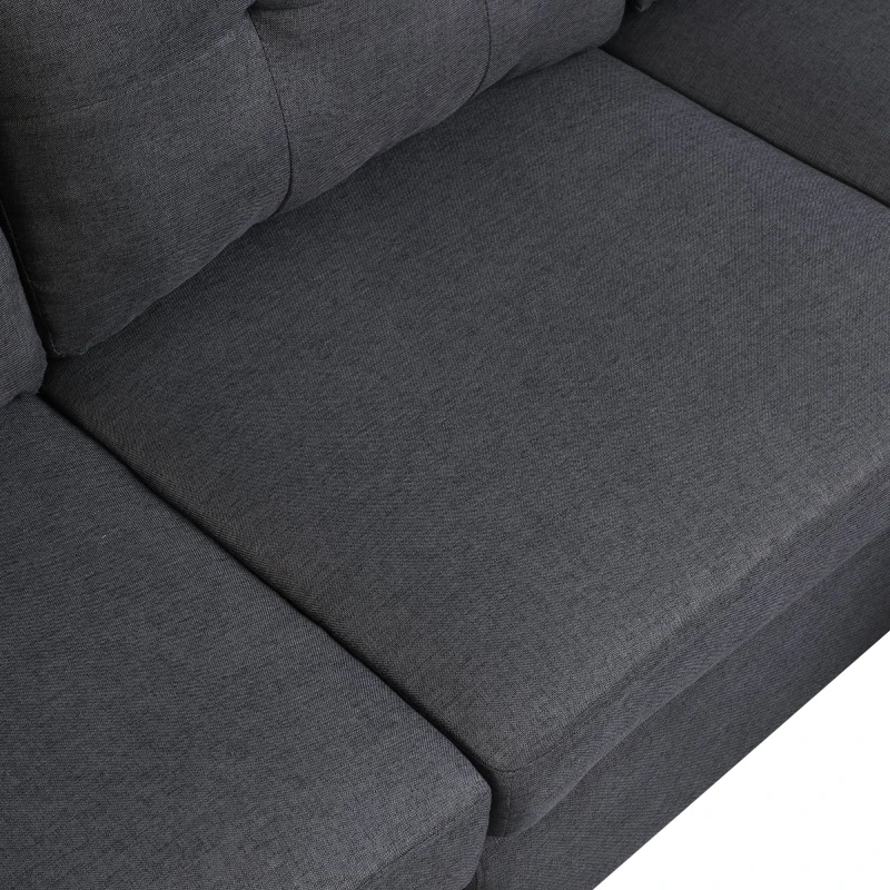 HomCom Elegant 3 Piece Sofa Chaise Lounge Set with Wooden Leg Footstool, & Large Multifunctional Loveseat - Grey