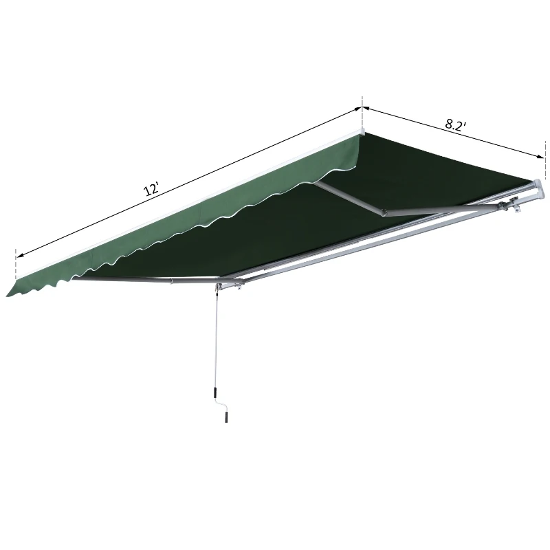 Outsunny 12' x 8' Outdoor Patio Manual Retractable Exterior Window Awning - Green