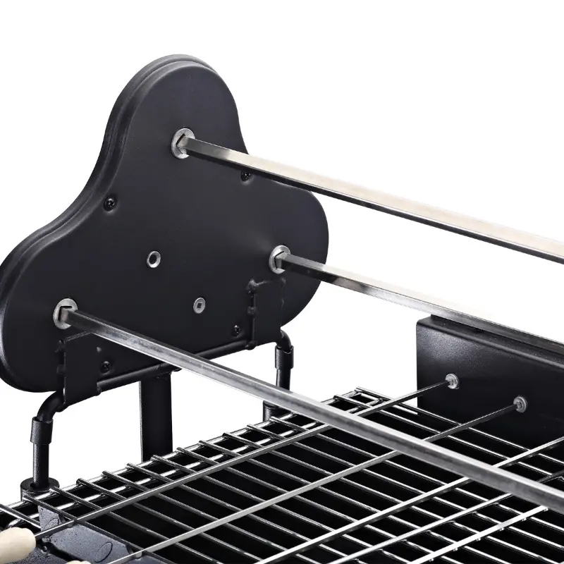 Outsunny 35" Charcoal BBQ Grill and Smoker Combo 2 in 1 Portable Rotisserie with Large/Small Skewers Included and 4 Wheels for Portability