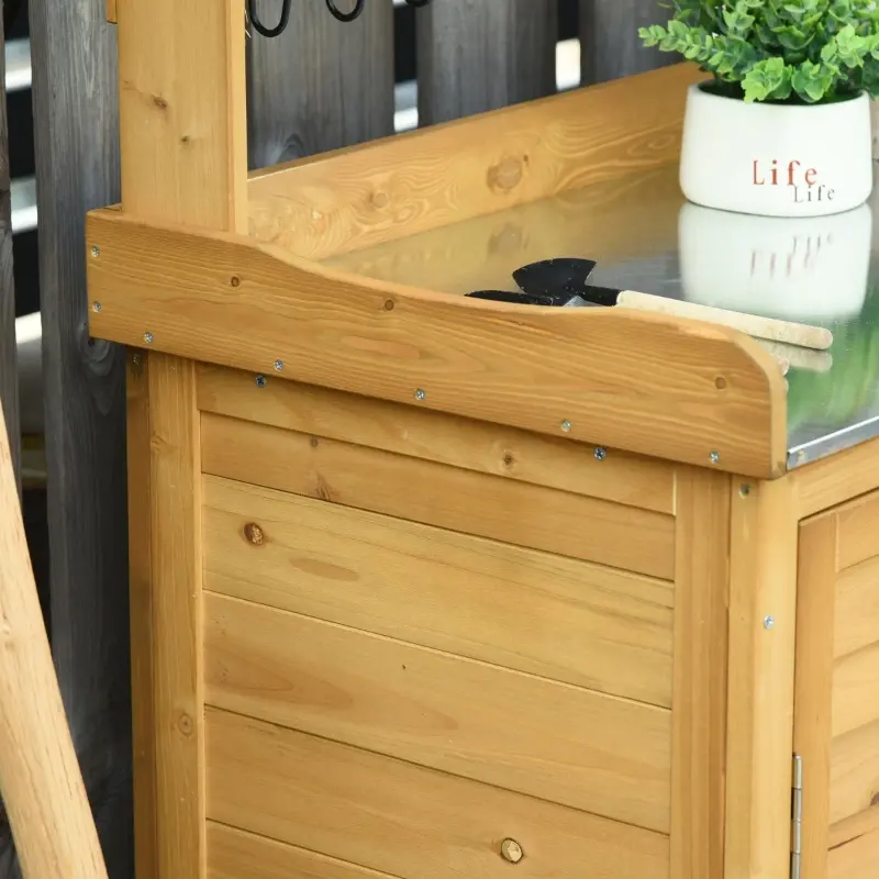 Outsunny Backyard Garden Tool Storage Shed, Outdoor Storage & Potting Bench with 2 Magnetic Close Doors & Large Interior Storage Space