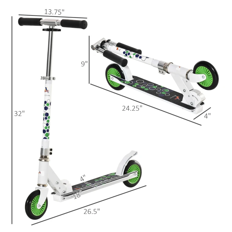 Aosom One-click Folding Kids Kick Scooter w/ Adjustable Handlebar, Push Rider with Kickstand, Dual Brake System, Durable Wheels & Sturdy Bearings, for Boys and Girls, White